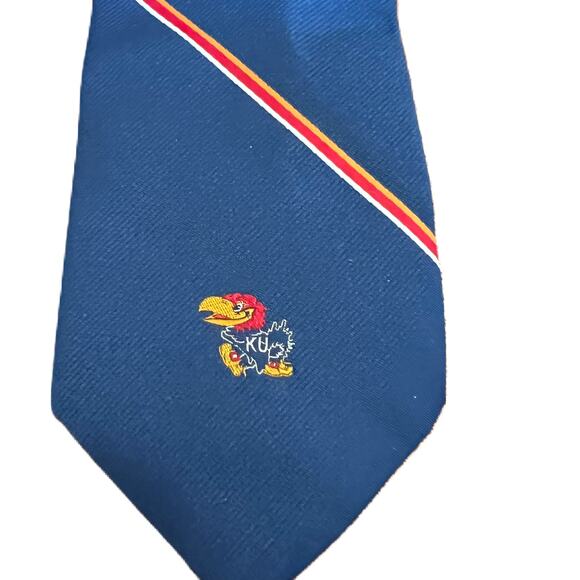 Vintage Prince Consort Tie KU Jayhawks Kansas Union Bookstore 3-1/4" x 56-1/2" - Picture 3 of 3